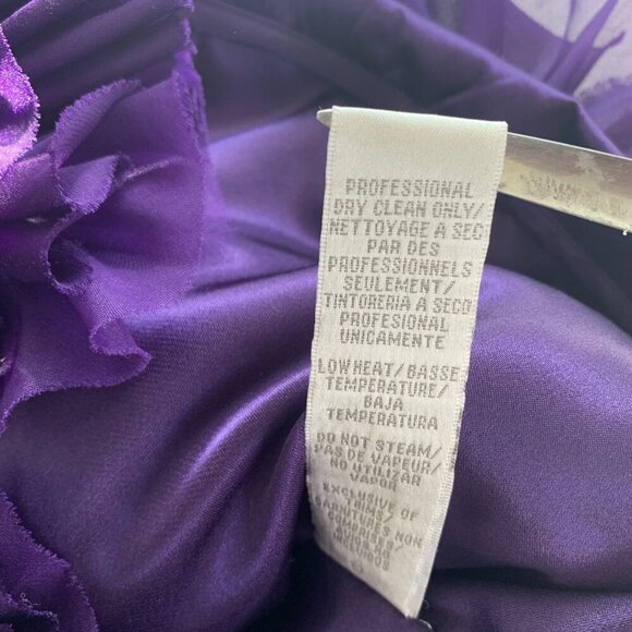 Theia One Shoulder Purple 100% Silk Ruched Rosette 3D Appliqué Cocktail Dress - Picture 11 of 16